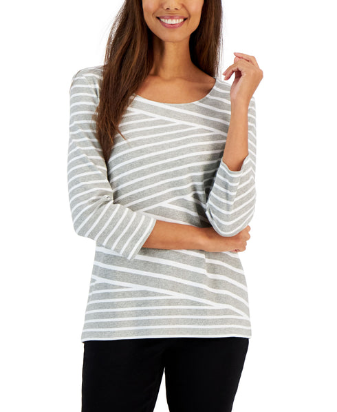 Women's Callie Asymmetrical-Stripe 3/4-Sleeve Top